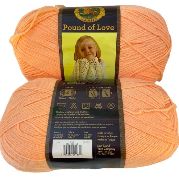 Lion Brand Other 2 Lion Brand Yarns Pound Of Love Creamsicle 0 Acrylic New Old Stock Poshmark